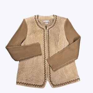 Peter Nygard Sz L Suede Leather Long Knit Sleeve‎ Embroidered Women’s Jacket
